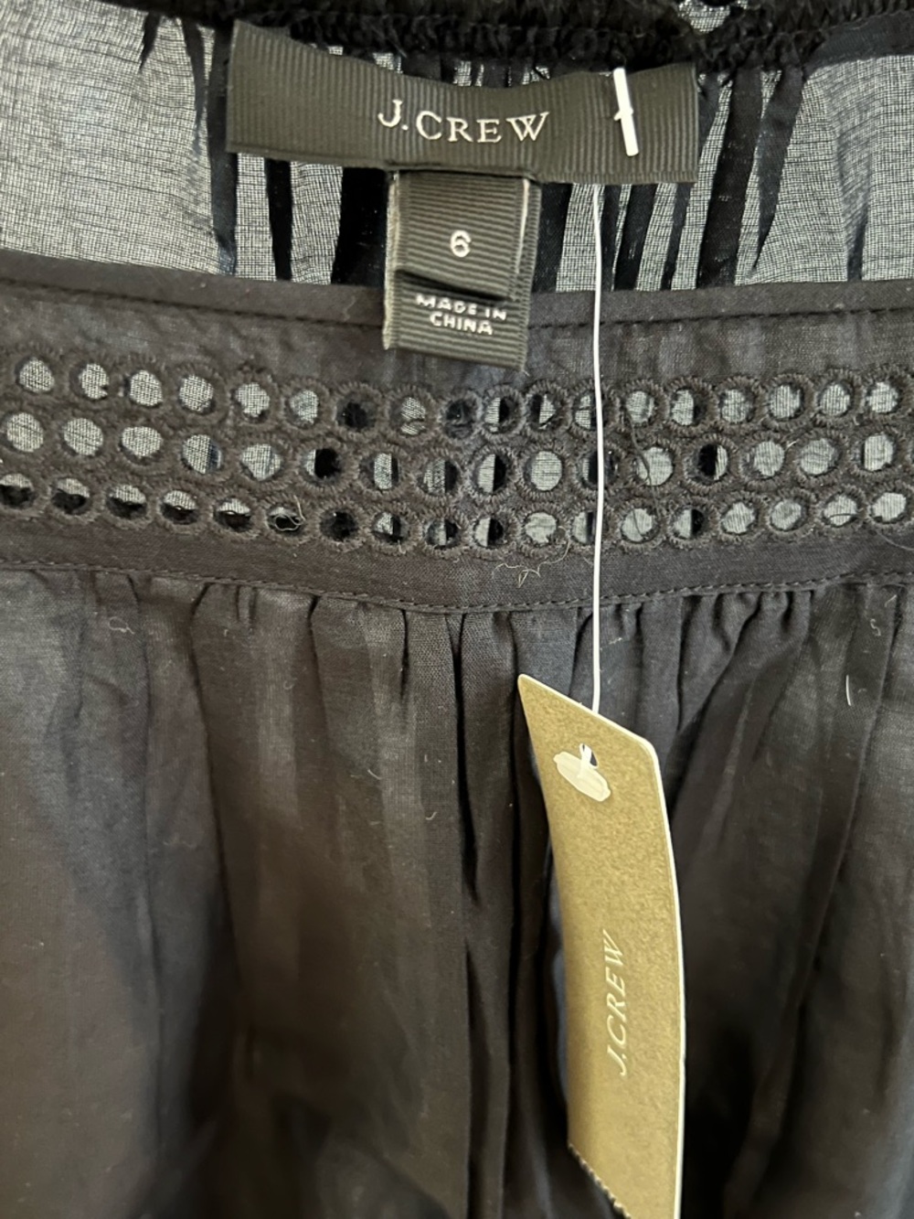 J. Crew Black Eyelet Square-Neck Cotton Blouse - Picture 3 of 5